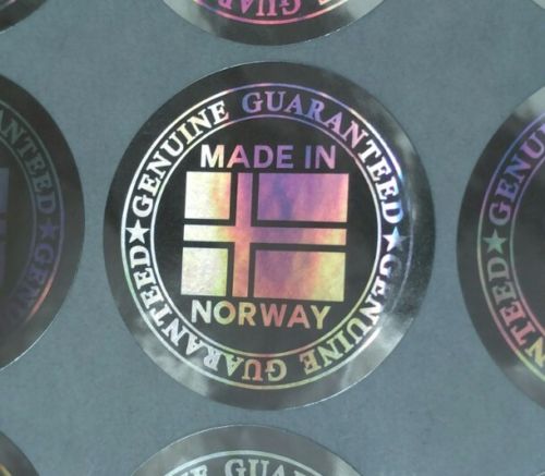 MADE IN NORWAY HOLOGRAM LABEL TAMPER PROOF FULL TRANSFER SECURITY LABEL