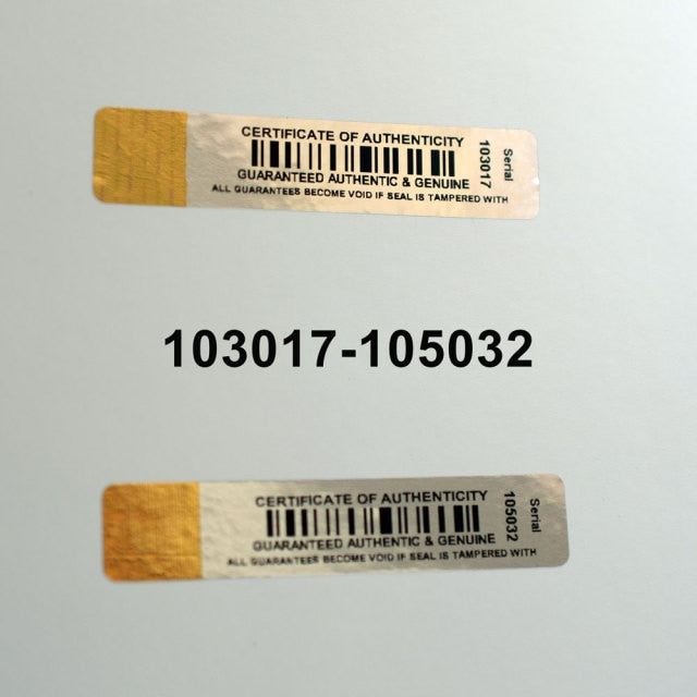 Certificate Of Authenticity Guarantee Authentic Genuine Become Void If Seal is Tampered Glod Finish Serial Number
